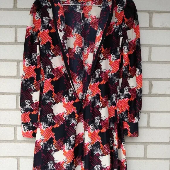 Vintage 60s 70s Mini Dress 30"B JR Bazaar Abstract Long Sleeves Mod GoGo Retro - Picture 8 of 10